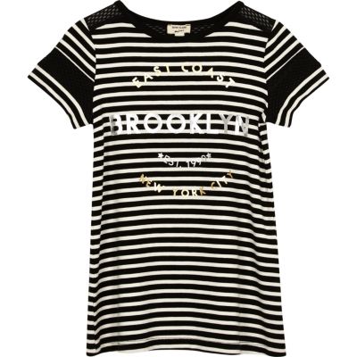 Mini girls black Brooklyn stripe mesh dress